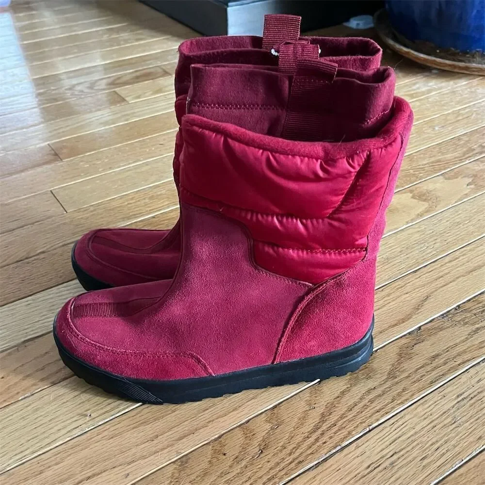 Lands' End Women's Red Suede Fleece Lined Winter Boots Size 6